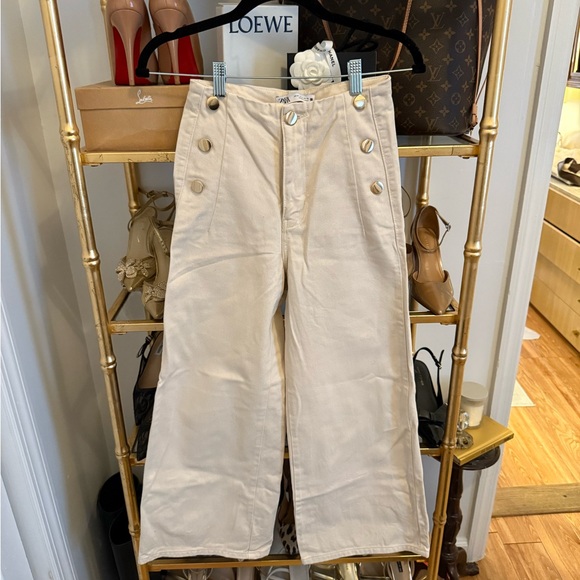 ZARA CRÈME HIGH WAISTED CROPPED WIDE LEG BARREL JEANS - Picture 5 of 7